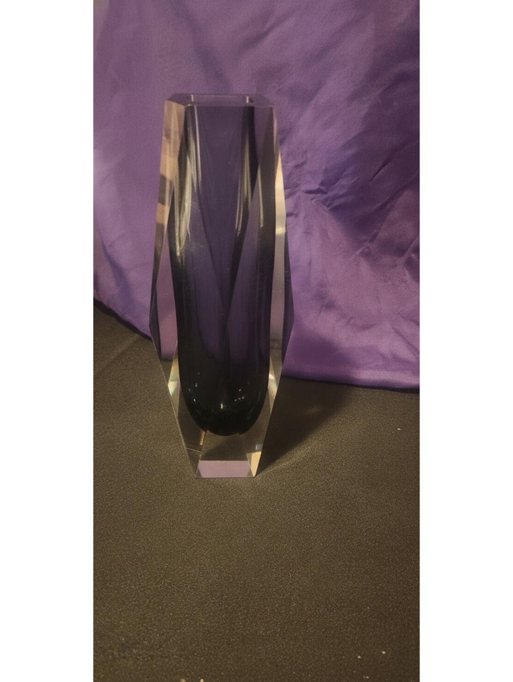 Vintage Mid-Century Murano 10" Faceted Sommerso Art Glass Vase – Smoke GrayClear